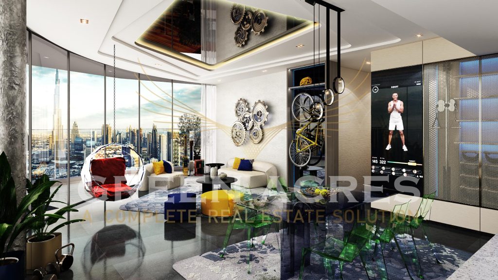 Luxurious living room in a 4-bedroom penthouse at Volta, Dubai.